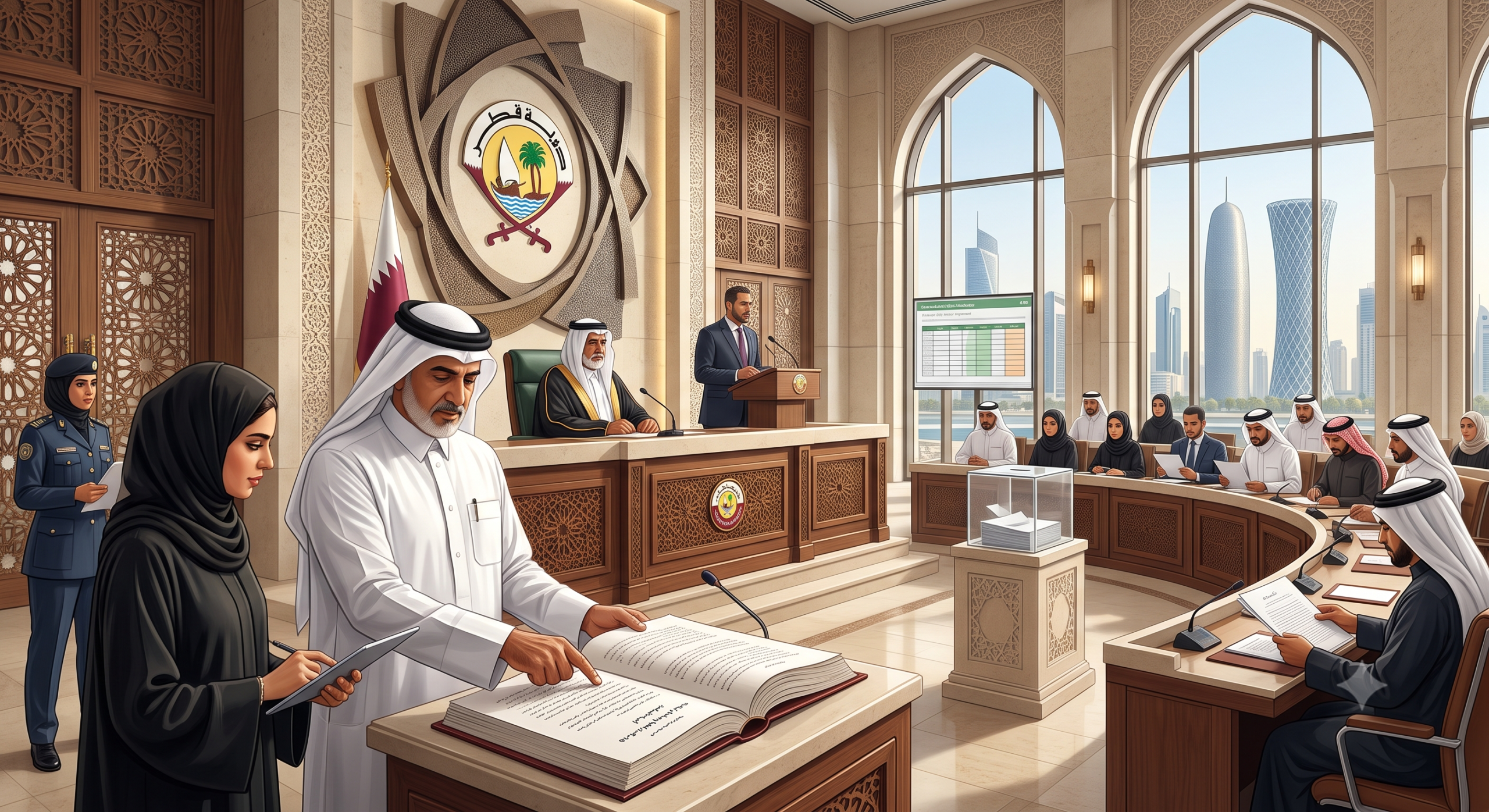 قاعة مجلس الشورى في قطر حيث تمارس السلطة التشريعية اختصاصاتها